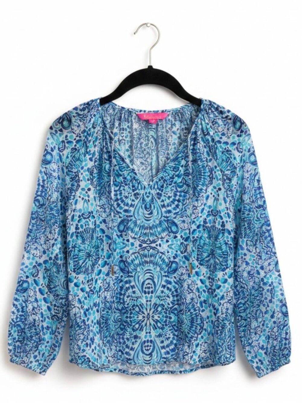 Lilly Pulitzer Blue Coastal Print Peasant Top S